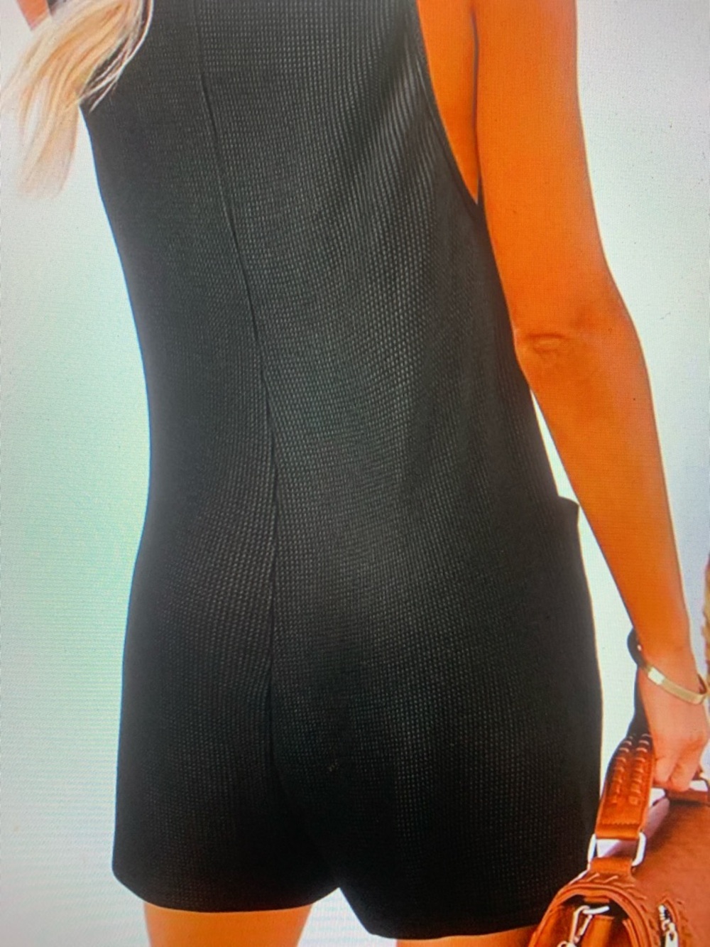 Black Sleeveless Romper Dress with Button Front - Picture 2 of 3